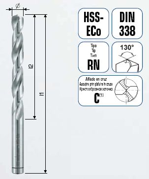 Сверло DIN 338 HSS-E ALPEN 