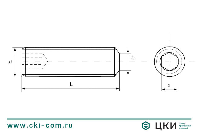 Винт DIN 913 установочный с плоским концом чертёж