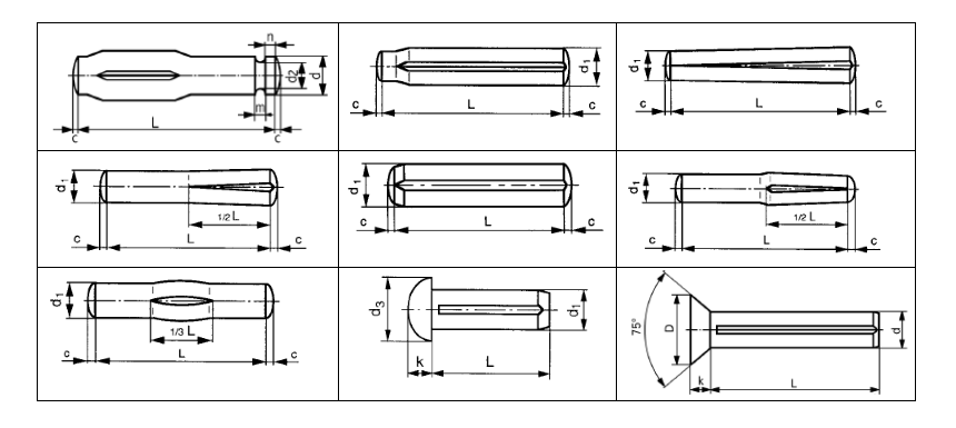 Варианты чертежей штифтов