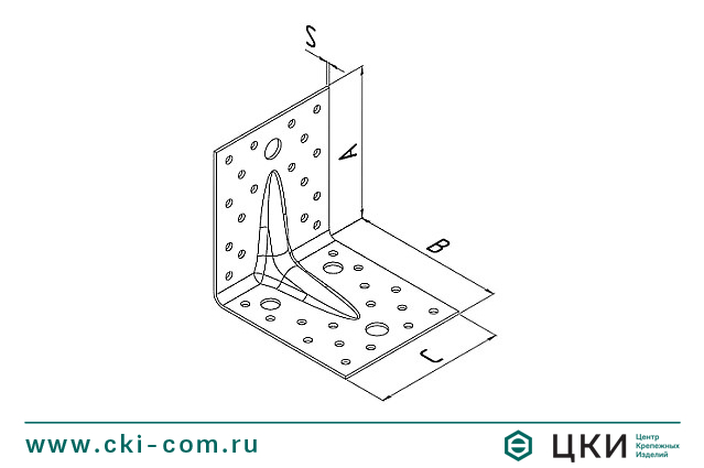 Пластина угловая усиленная с отверстиями разного диаметра