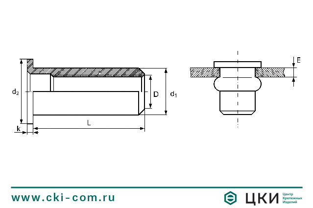 Заклепка-гайка круглая гладкая открытая с цилиндрическим буртом