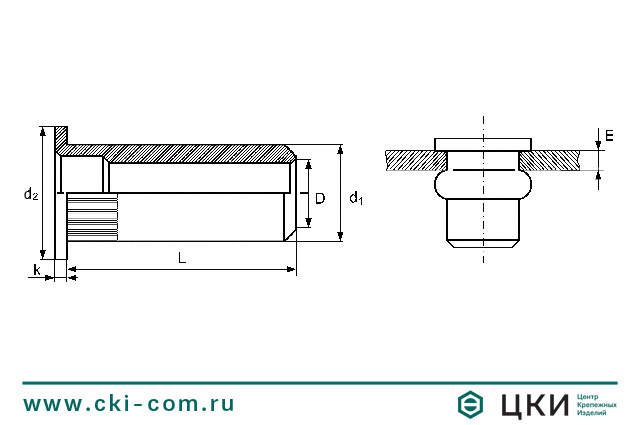 Заклепка-гайка круглая гладкая закрытая с цилиндрическим буртом