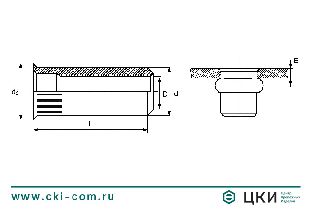 Заклепка-гайка круглая рифленая открытая с потайным буртом