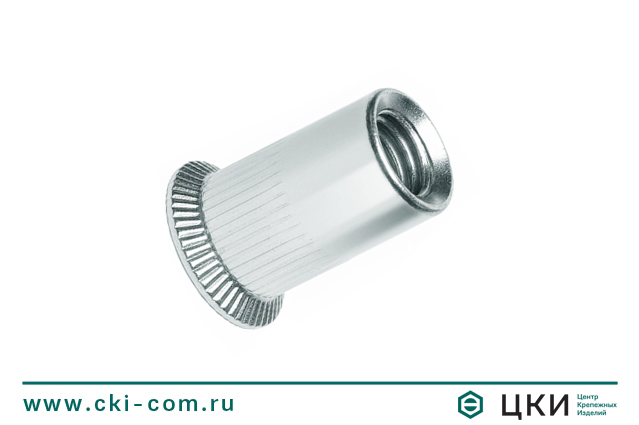 Заклепка-гайка круглая рифленая открытая с потайным буртом