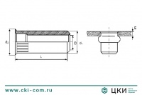 Заклепка-гайка круглая рифленая открытая с потайным буртом
