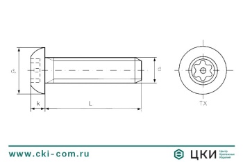 Винт ~ISO 7380 с полукруглой головкой и звездообразным углублением со штифтом TORX-PIN